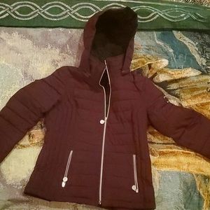 Nautica hooded quilt jacket burgundy